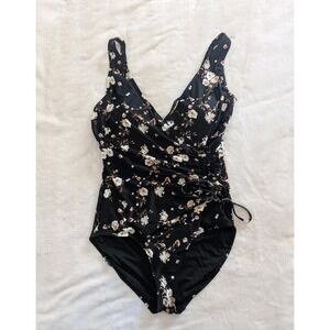 NipTuck‎ Black Mini Floral Print One Piece Bathing Suit Women's Sz 10 Swimwear
